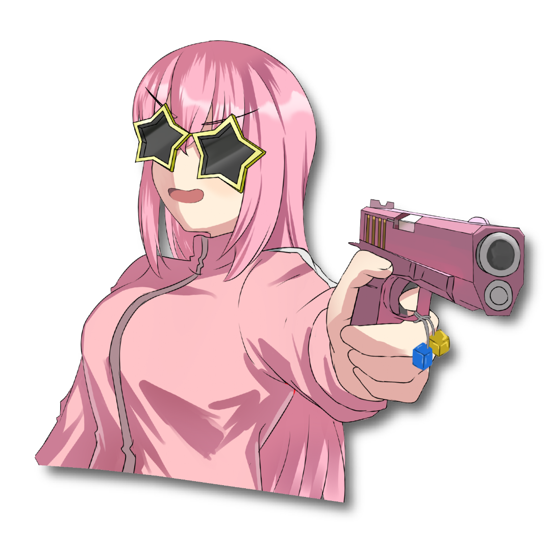 Custom sticker featuring Hitori Gotou from Bocchi the Rock with the popular meme, Bocchi the Glock