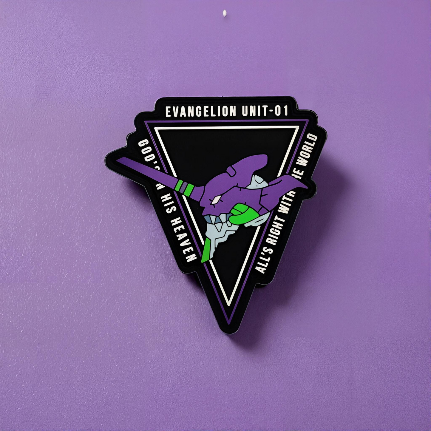 Patch with 'Evangelion Unit-01' design on a purple background