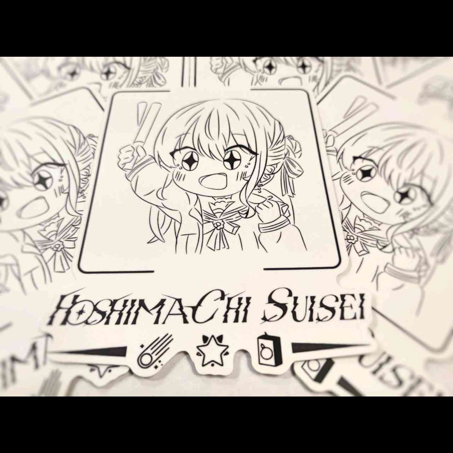 Custom sticker featuring Hoshimachi Suisei from hololive with her exciting face.