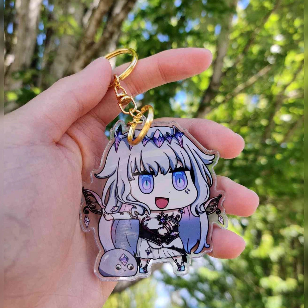 Custom made acrylic keychain featuring Koseki Bijou from Hololive Advent. A perfect Acylic Keychain to decorate your keychain, backpack, or if you are just a fellow pebble! Perfect way to collect Biboo Tax!