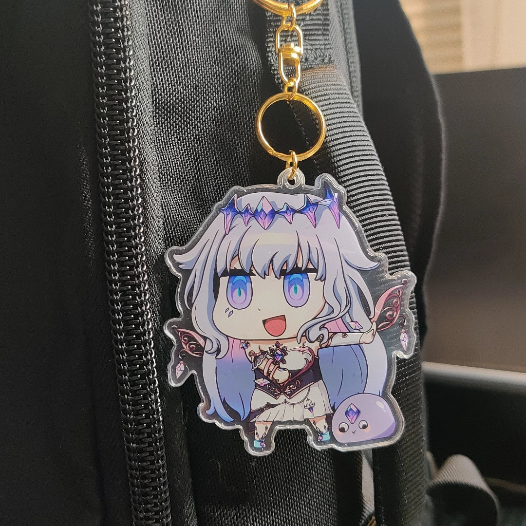 Custom made acrylic keychain featuring Koseki Bijou from Hololive Advent. A perfect Acylic Keychain to decorate your keychain, backpack, or if you are just a fellow pebble! Perfect way to collect Biboo Tax!