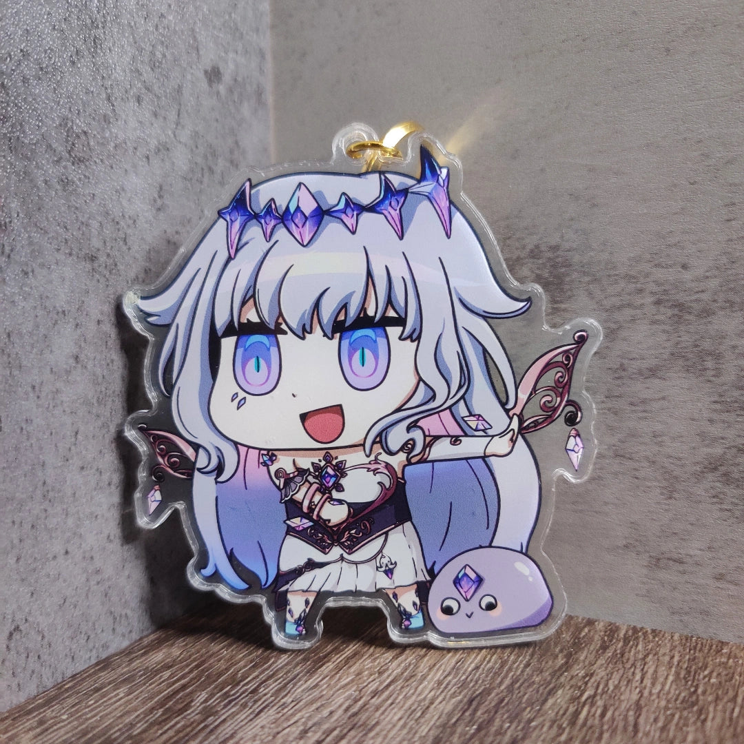 Custom made acrylic keychain featuring Koseki Bijou from Hololive Advent. A perfect Acylic Keychain to decorate your keychain, backpack, or if you are just a fellow pebble! Perfect way to collect Biboo Tax!