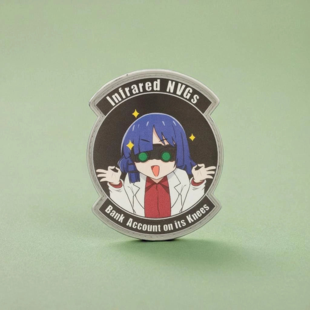 Sticker with anime character wearing goggles on a green background