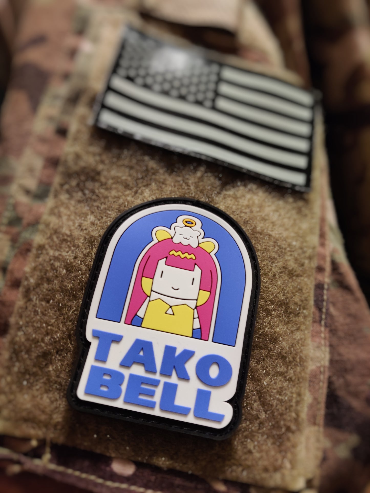Custom Hololive patch featuring Ina in a Tako Bell parody design