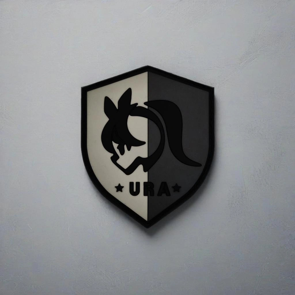Shield-shaped logo with Umamusume Racing Association emblem and 'URA' text on a gray background