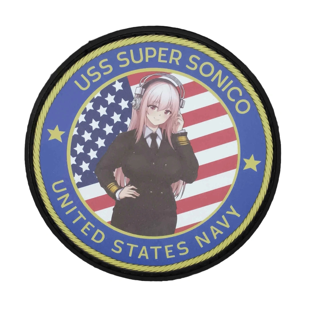 Image of Super Sonico, a pink-haired anime character with headphones, wearing casual clothes and holding a guitar.