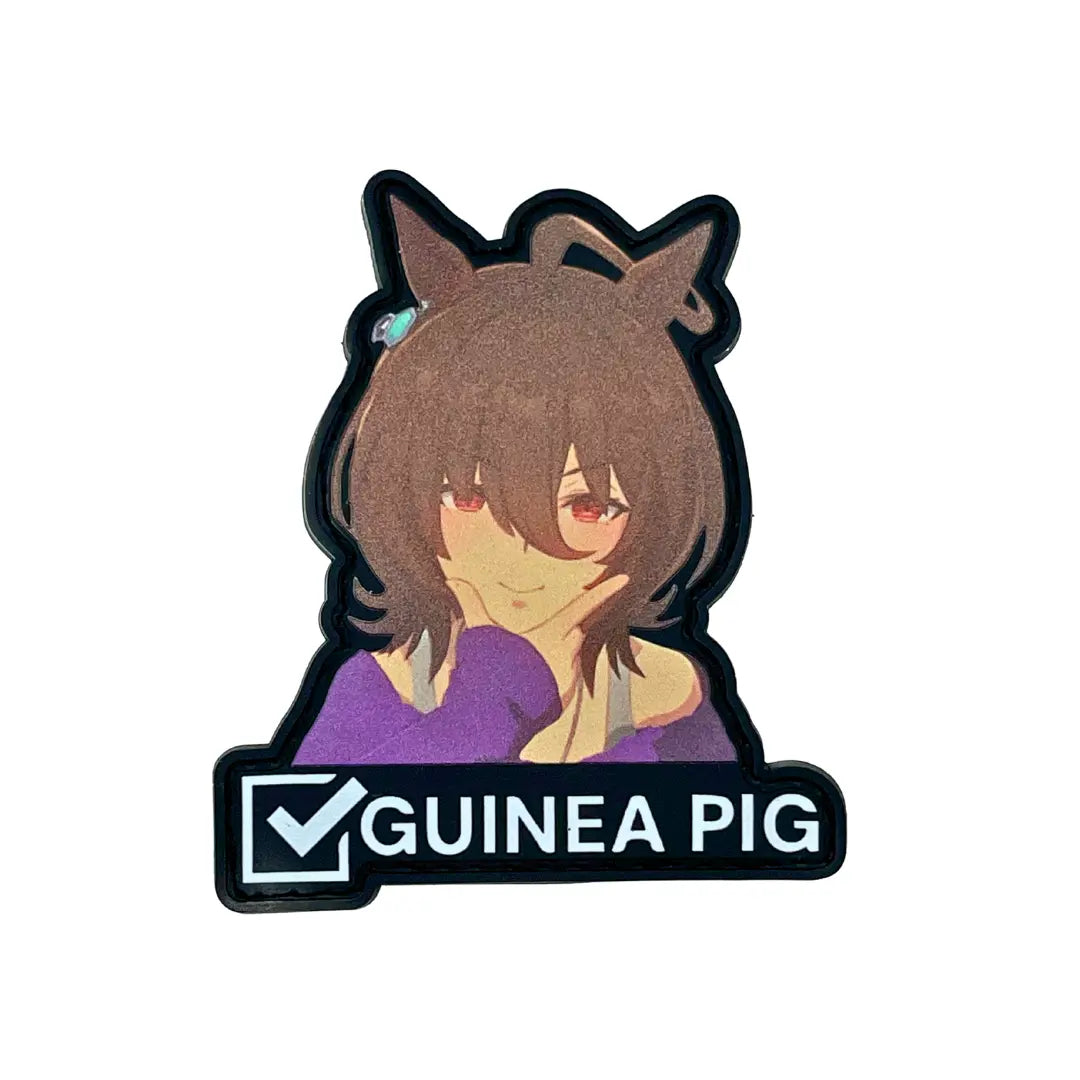 Sticker of agnes from Uma Musume and 'GUINEA PIG' text on a white background