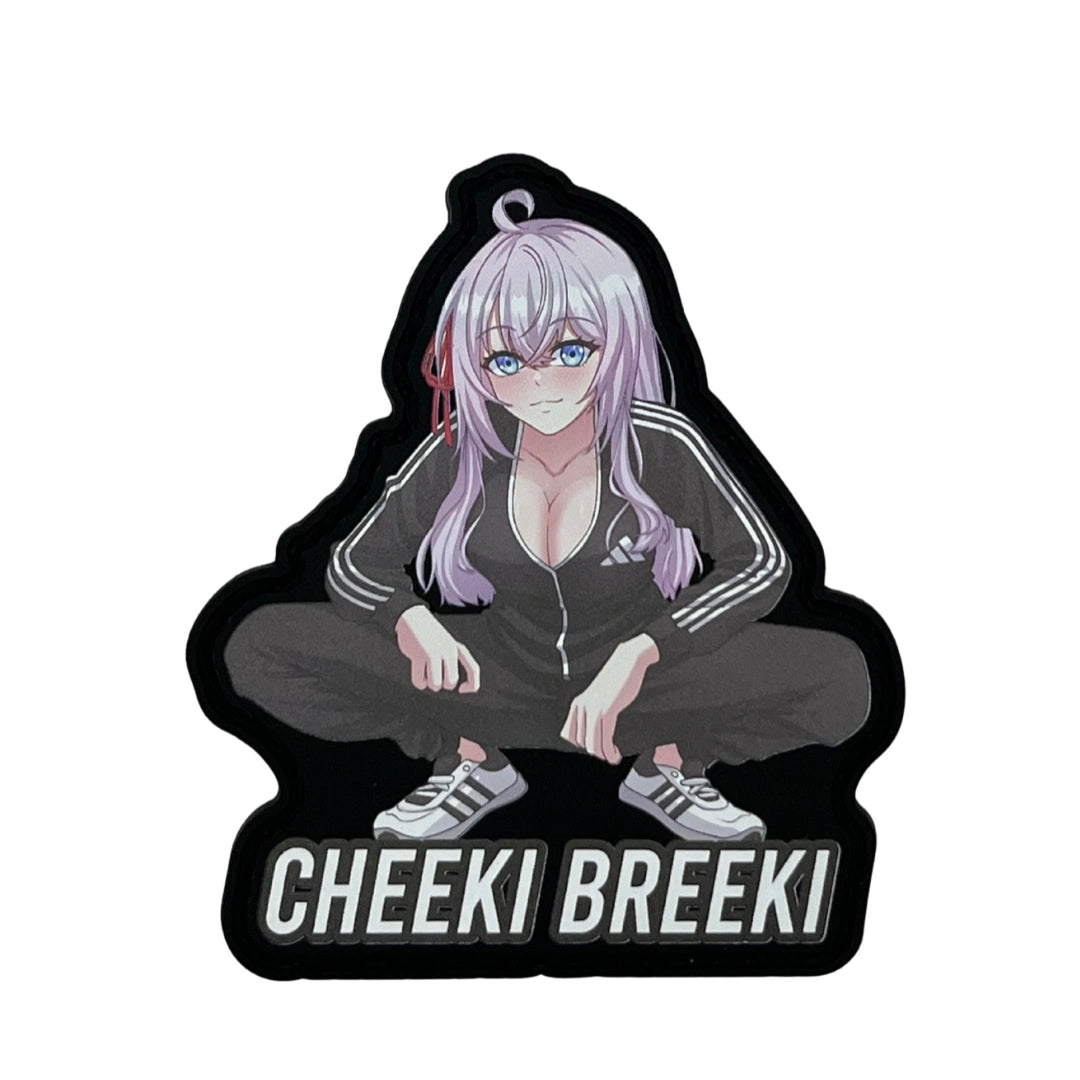 Alya with track suit and slavik squad 'Cheeki Breeki' text on a white background