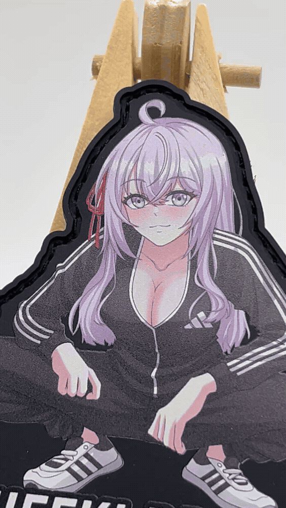 Alya with track suit and slavik squad 'Cheeki Breeki' text on a white background
