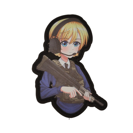 Darjeeling from Girls und Panzer holding a SA80 rifle on a white background