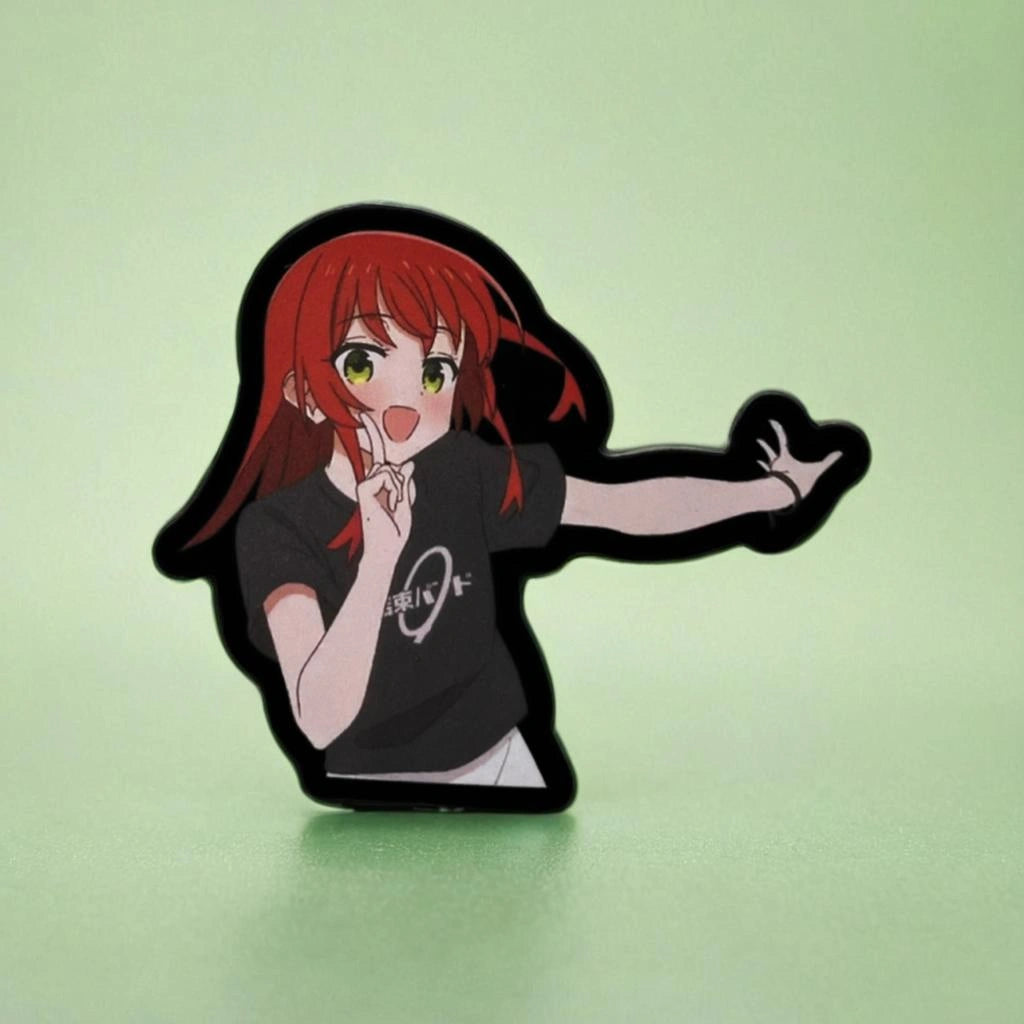 Anime-style character with red hair and black shirt on a green background