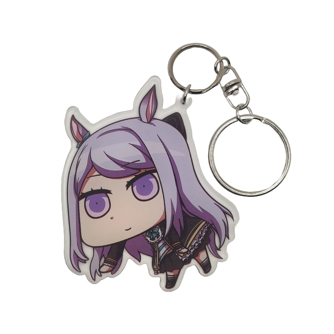 Keychain Mejiro_McQueen from uma musume on a white background