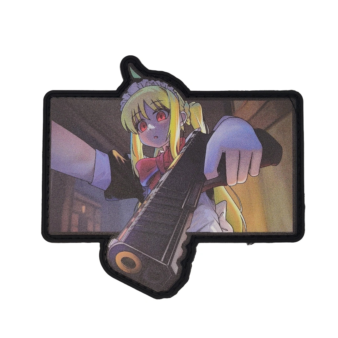 Nijika Ijichi holding a gun down towards the front
