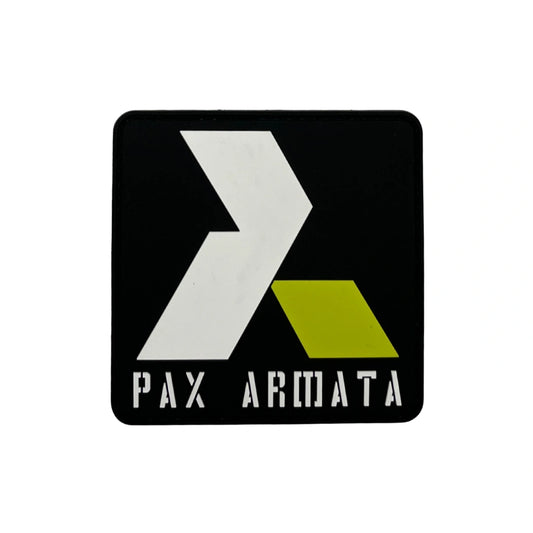 Logo of Pax Armata with a stylized letter 'A' on a black background