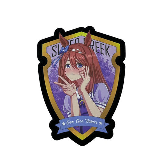 Sticker with an anime character and text on a white background