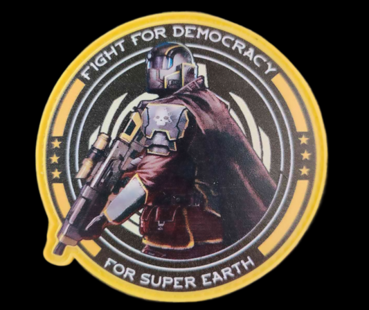 Custom patch with 'Fight for Democracy' text from Helldivers 2