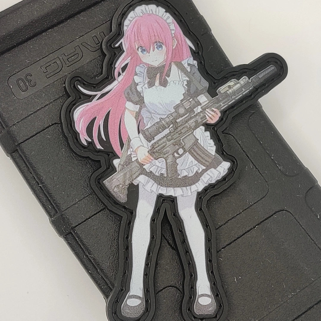 Bocchi the Rock Hitori Gotou SR15 x Combat Maid Patch mounted on black Mag 30 – real-life tactical gear application