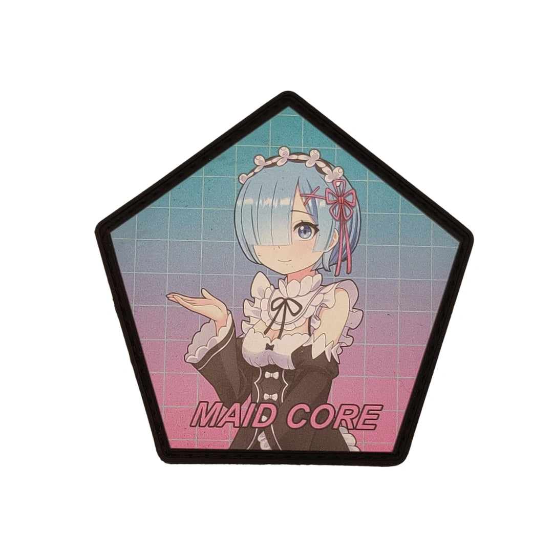 Rem Maid Core Synthwave velcro patch, 3.4 inch pentagon UV printed anime patch with neon gradient for Re:Zero fans