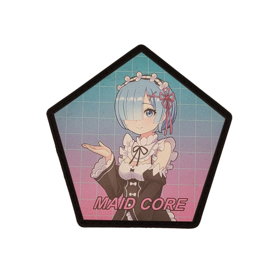 Rem Maid Core Synthwave velcro patch, 3.4 inch pentagon UV printed anime patch with neon gradient for Re:Zero fans