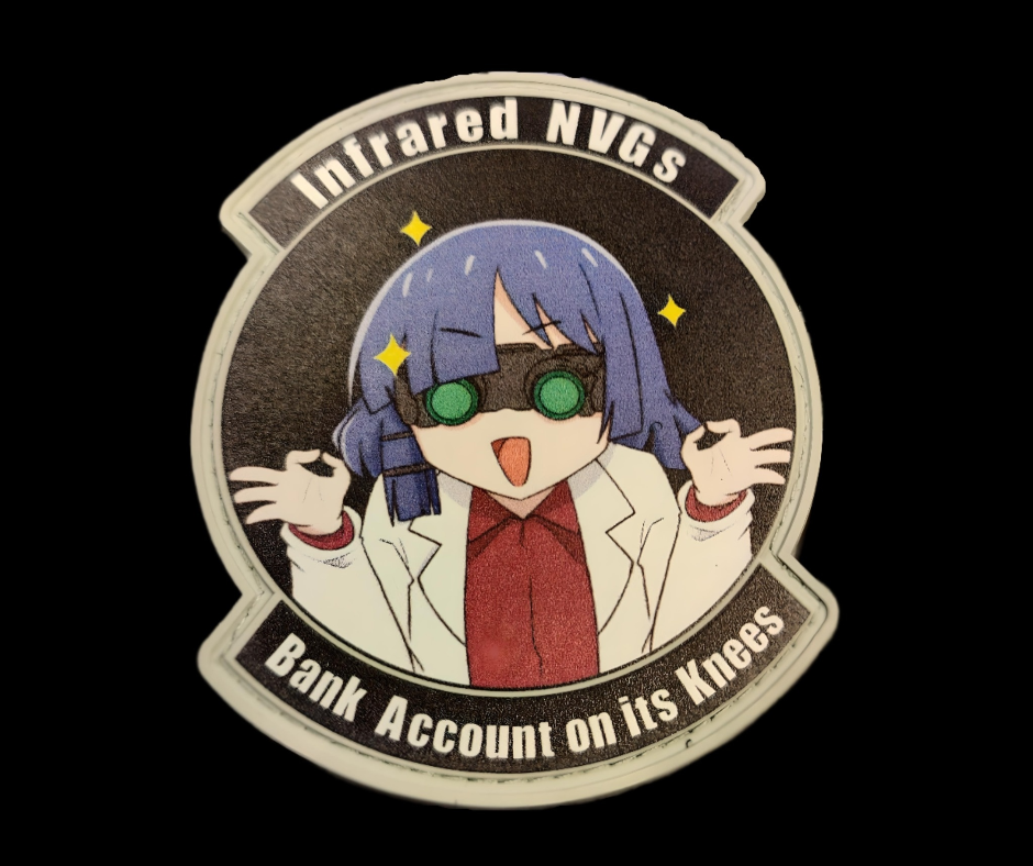 Custom anime patch of Ryos with NVG and "See Clearly Spend Blindly" text