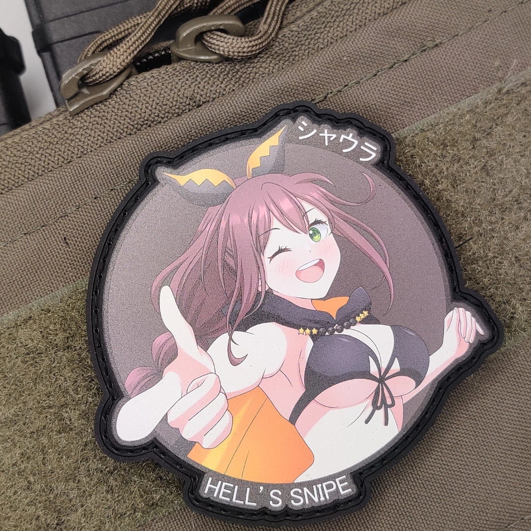 Shaula Hell's Snipe Re:Zero patch with demon horns on tactical fabric, anime collector patch for jackets and bags